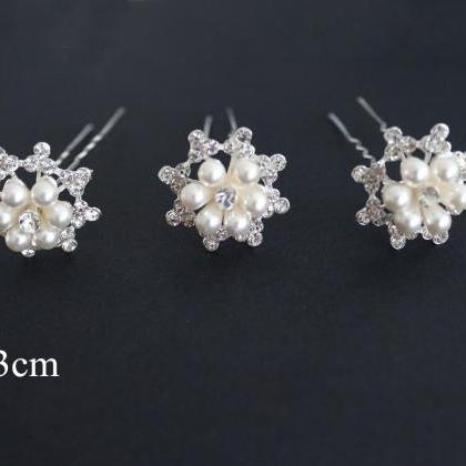 6 Pcs 3d Silver Big Snowflake Pearl Crystal..