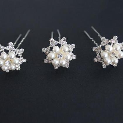6 Pcs 3d Silver Big Snowflake Pearl Crystal..