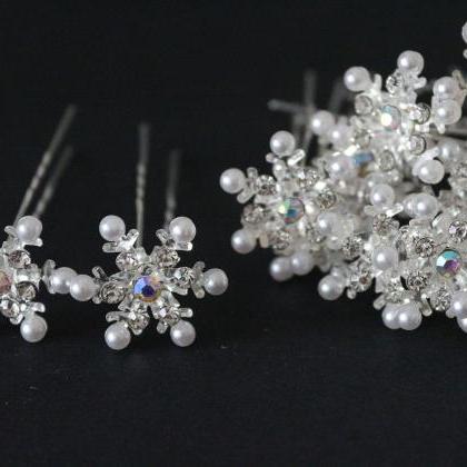 20 Pcs Snowflake Crystal Bridal Wedding Prom Hair..