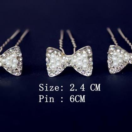 Wedding Jewelry 6 Pcs Silver Bowknot Crystal..