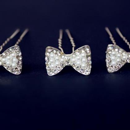 Wedding Jewelry 6 Pcs Silver Bowknot Crystal..