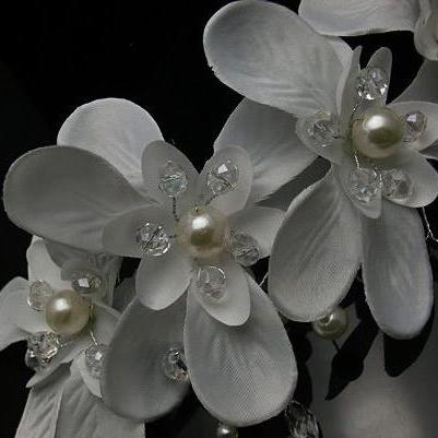 Wedding Jewelry White Orchid Flower Pearls..