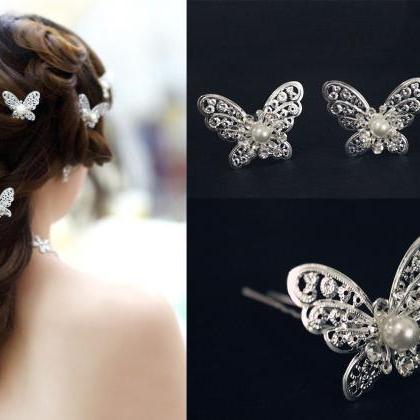 Wedding Jewelry 6 Pcs Silver Big Butterfly Wedding..