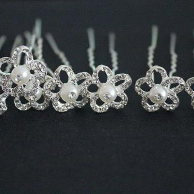 12 PCS Exquisite Flower Crystal Pearl Hair Pins Birde Hair Accessory WeddIng Hair Jewelry