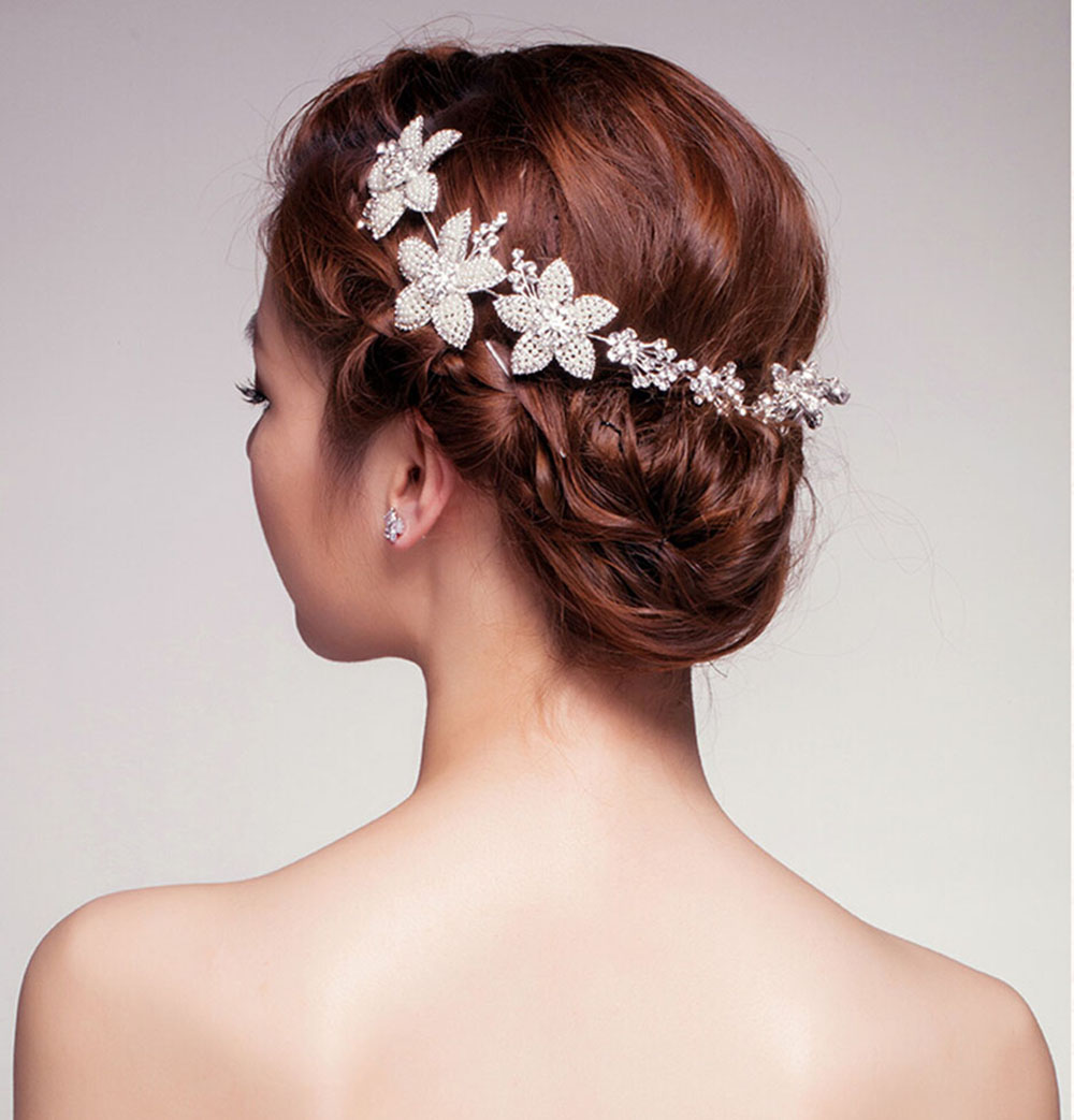 Wedding Jewelry Rhinestone Crystal Hair Applique Tiara Bridal Wedding Brides Flower Pearl